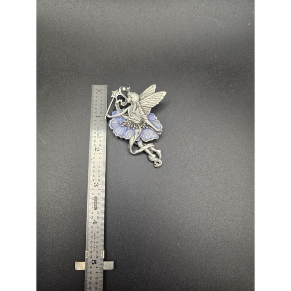 Vtg Signed JJ Jonette Pewter Fairy Nymph Rhinestone Star Blue Sparkle Pin Brooch - Picture 3 of 5